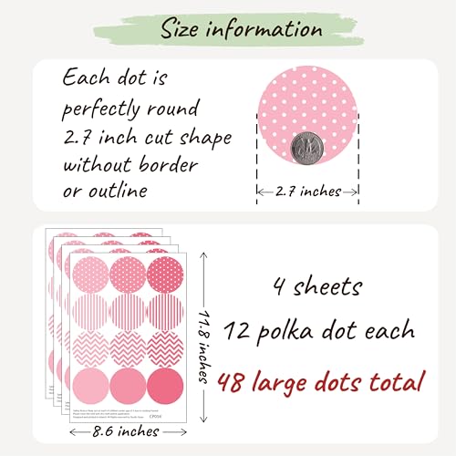 Boho Polka Dot Wall Sticker, 48 Removable and Repositionable Pattern Decals - Premium Fabric Material, Polka Dots, Stripes, Chevrons and Solid in 3 Shades of a Color (Pink) - color: Pink