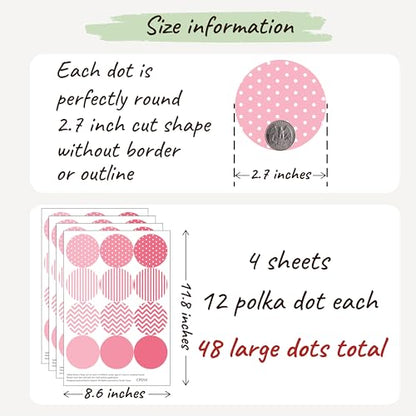 Boho Polka Dot Wall Sticker, 48 Removable and Repositionable Pattern Decals - Premium Fabric Material, Polka Dots, Stripes, Chevrons and Solid in 3 Shades of a Color (Pink) - color: Pink
