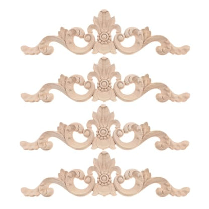 4Pcs Wood Carved Appliques Long Flower Carving Wooden Onlays 9.84"x2.76" - color: 4Pcs, size: 25x7 cm/9.84"x2.76"