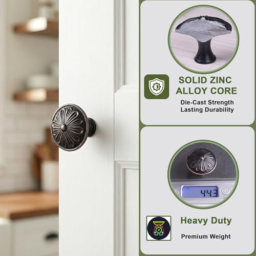 DWYL & LWYD 16 Pack Oil Rubbed Bronze Kitchen Cabinet Knobs,Solid Zinc Alloy Single Knob,1-2/5”Round Bronze Knobs for Cabinets and Drawers, Antique Bronze Drawer Pulls Dresser Drawer Knobs - color: Oil Rubbed Bronze