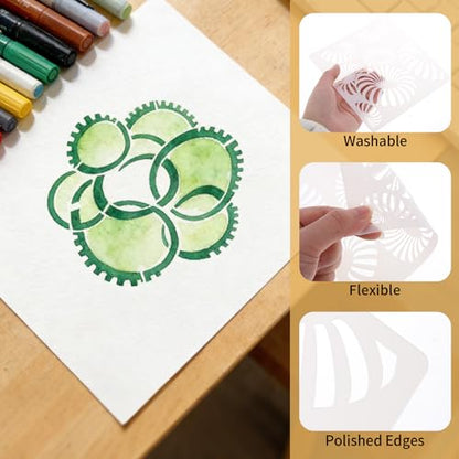 20 Pcs Abstract Texture Stencils Mixed Size Geometric Stencils for Painting Reusable Templates Featuring Bubbles Branches Stripes Swirls for Painting on Wall Decor Canvas DIY Projects - style: Style 1