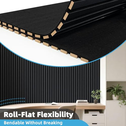 Art3d Roll-Flat Design Acoustic Wood Slat Wall Panel, 2-Pack, Blackwood - color: Blackwood, size: 2-Pack - 95.3 x 23.8 Inch