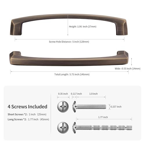 Lardmon 10 Pack 5 Inch(128mm) Hole Center Brushed Antique Bronze Modern Cabinet Pulls Solid Kitchen Cabinet Handles Hardware Bathroom Vanity Pulls Timeless Drawer Pulls Handles for Dresser - color: Antique Bronze, size: 5 Inch Hole Center, style: 10 Pack