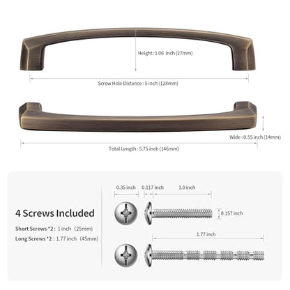 Lardmon 10 Pack 5 Inch(128mm) Hole Center Brushed Antique Bronze Modern Cabinet Pulls Solid Kitchen Cabinet Handles Hardware Bathroom Vanity Pulls Timeless Drawer Pulls Handles for Dresser - color: Antique Bronze, size: 5 Inch Hole Center, style: 10 Pack