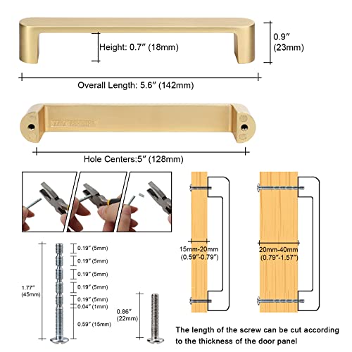 WEAVERBIRD 4 Pack Brushed Brass Finish Cabinet Handles Drawer Pulls Furniture Cabinet Hardware Cupboard Closet Zinc Alloy Gold Handles Pulls, 5 inch (128mm) Hole Distance - color: Brushed Brass, size: 128 mm