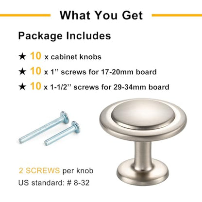 Brushed Nickel Cabinet Knobs Round Kitchen Pulls 10 Pack 8222 - color: Brushed Nickel, size: 1-1/4 Inches, style: 10 Pack Round Knob
