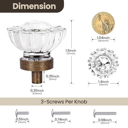 8 Pack Antique Brass Cabinet knobs, Round Glass Cabinet Knobs and Pulls - color: Aged Bronze, size: 8 Pack (36mm)