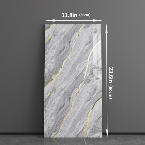 Haimin 3D Wall Panels Peel and Stick Marble Tile Look 10 Pack Waterproof - color: Gray Gold-06