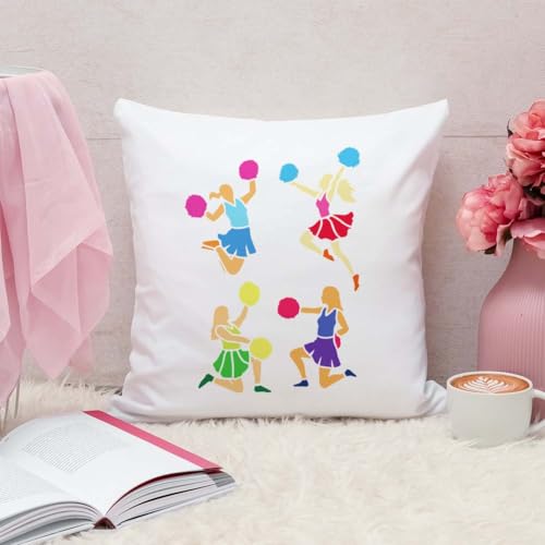 FINGERINSPIRE Cheerleader Silhouette Painting Stencil with 1 Pc Plastic Paint Brush 8.3x11.7 inch Reusable Cheerleading Drawing Template Cheer Stencil for Painting on Wood Wall Fabric Furniture - color: Cheerleader Silhouette