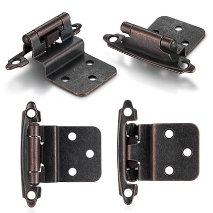 Oil Rubbed Bronze (Antique) Cabinet Hinges, 3/8” Inset, 4 Pack - color: Antique Copper, size: 3/8 Inch Inset