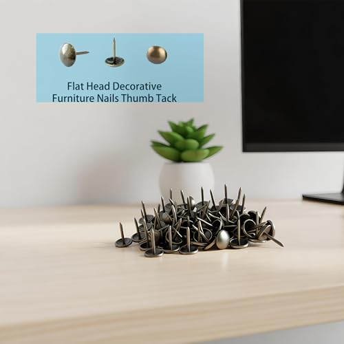 350Pcs Bronze Upholstery Tacks 7/16'' Round Head Decorative Furniture Nails Antique Thumb Tacks for Sofa Chair DIY Projects Cork Board Home Decor 11x17mm - size: 350Pcs