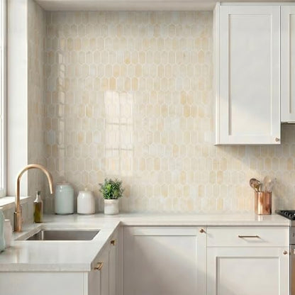 Arttown Peel and Stick 3D Wall Backsplash, 10-Sheet, 12" × 12" Hexagon - color: Beige Hexagon, size: 10PC 12"x12"