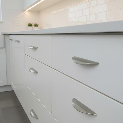 Primst 4 Pack Brushed Nickel Cabinet Pulls, Half Moon Drawer Handles Silver Cabinet Handles, Drawer Pulls, Kitchen Cupboard Handle, Cabinet Hardware 2-1/2in Hole Center(Silver,M-4PCS) - color: Silver, size: M-4PCS