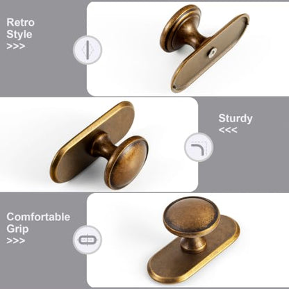 6Pack Antique Brass Cabinet Knob with Backplate Round Drawer Knob - color: Antique Brass, style: Cutout