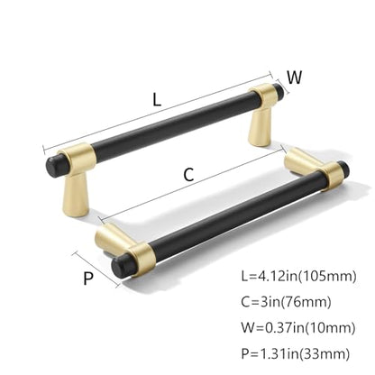 khtumeware 3 inch 5 Pack Matte Black/Brushed Gold Cabinet pulls Zinc Alloy, Kitchen Cabinet Handles, Wardrobe Drawer Handles - Suitable for Bathroom cabinets, Bedroom Furniture - color: Matte Black/Brushed Gold, size: 3 Inch