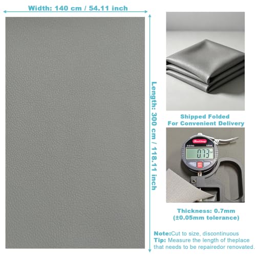 Grey Faux Leather Fabric 118"×55" Lychee Grain Upholstery Vinyl - color: Gray Lychee Grain, size: 118"x55" (300cm x 140cm)