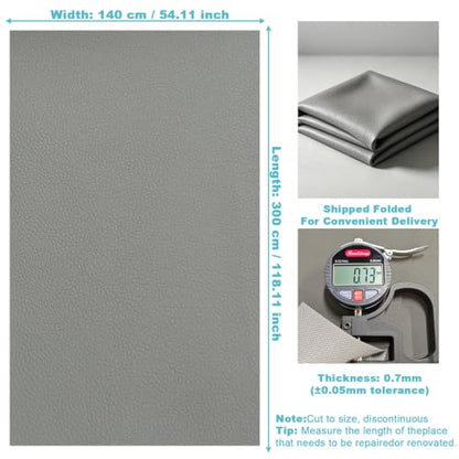 Grey Faux Leather Fabric 118"×55" Lychee Grain Upholstery Vinyl - color: Gray Lychee Grain, size: 118"x55" (300cm x 140cm)