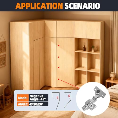 Negative 45° Cabinet Hinges Soft Close, 4-Pack Full Overlay Frameless - style: -45°