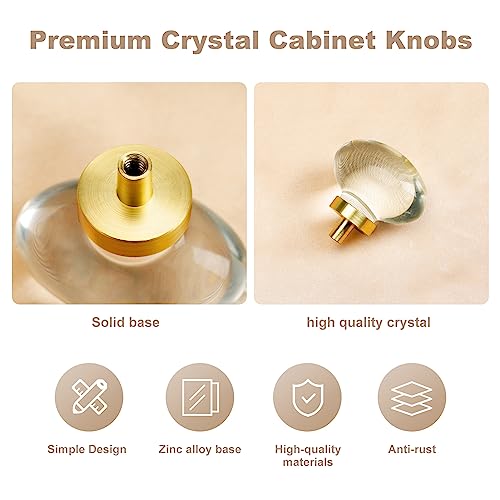 4 Pack Glass Cabinet Knobs and Pulls, Oval Crystal Knobs for Dresser Drawers, Satin Brass/Gold Kitchen Cabinet Knobs Egg Shape - color: Satin Brass/Gold, size: 4 Pack