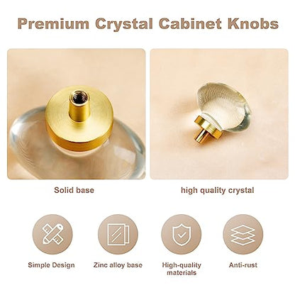 4 Pack Glass Cabinet Knobs and Pulls, Oval Crystal Knobs for Dresser Drawers, Satin Brass/Gold Kitchen Cabinet Knobs Egg Shape - color: Satin Brass/Gold, size: 4 Pack