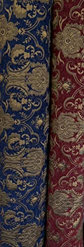 Damask, Chenille,Upholstery,Drapery Fabric, Sold By the Yard 58" Wide (Blue/Gold) - color: Blue/Gold