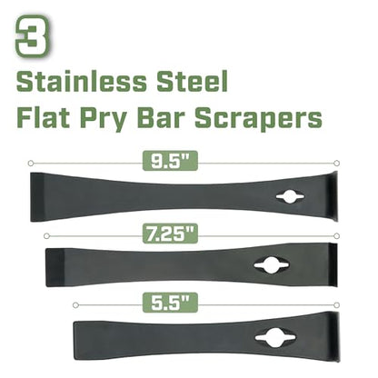 Bates- Flat Pry Bar Scraper, 3 Pack, 5-1/2", 7-1/4" and 9-1/2", Black, Trim Puller Tool for Baseboard - size: 5.5", 7.25", 9.5"