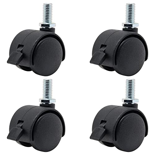 4 PCS 1 Inch Threaded Stem Caster Wheels, Nylon Locking Swivel Casters Furniture Wheel with Locking Brake, Replacement Casters 1" Castor Wheels for Tables, Workbenches, Kitchen Shelf - style: 1 Inch with Brake-M8 Threaded Stem