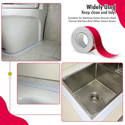 Self-Adhesive Waterproof Caulk Tape for Toilet, Tub, Kitchen, Corners, Bath - style: 3 Rolls-RIF