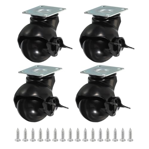 PATIKIL 1.5 Inch Ball Caster Wheels with Brake, 4 Pack 360° Rotating Swivel Top Plate Wheels 298 lbs Total Capacity Locking Caster with M4 Screws for Furniture Table Cabinet Black - color: Black, size: 1.5 Inch