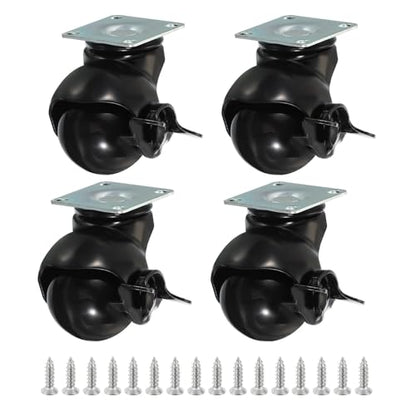 PATIKIL 1.5 Inch Ball Caster Wheels with Brake, 4 Pack 360° Rotating Swivel Top Plate Wheels 298 lbs Total Capacity Locking Caster with M4 Screws for Furniture Table Cabinet Black - color: Black, size: 1.5 Inch