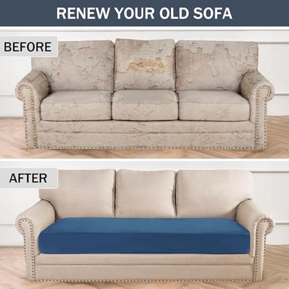 Stretch Cushion Cover, Soft Velvet Plush Cushion Slipcovers Loveseat Sofa Covers Couch Seat Covers Furniture Protector with Elastic Bottom (Large, Blue) - color: Blue, size: Large