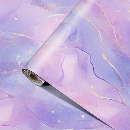 HOMETITUTE Glossy Purple Marble Gold Vein Peel Stick 15.7x39.4 Vinyl Decor - color: Wallpaper#4