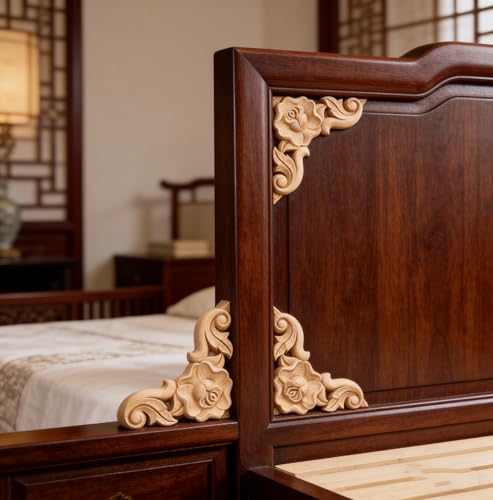 8PCS Unfinished Wood Rosettes Appliques Onlay Furniture Onlay Corner Decoration (Dia-6cm/2.36"), Unpainted Corner Carving Craft Decals for Home Chests Cabinet Cupboard Dresser Bed Wall Wardrobe
