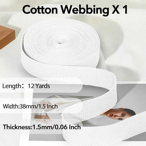 1 Inch Cotton Webbing, 6.5 Yards for Bags Handles, White & Black - color: White & Black, size: 1 Inch