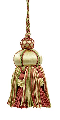 DÉCOPRO Elegant Hand-Crafted 4" (10cm) Key Tassel 3 1/2" (8.5cm) Loop Accented with Crown Tassels (Style# KTAX4) Watermelon Red Multicolor #LX06 (Pink Red Yellow Green White Gold) Sold Individually