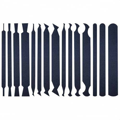 15PCS Cabinet Card Scrapers, High-Strength Blue Spring Steel Woodworking Tools for Engraving, Deburring, Polishing & Contour Sanding - size: Set A