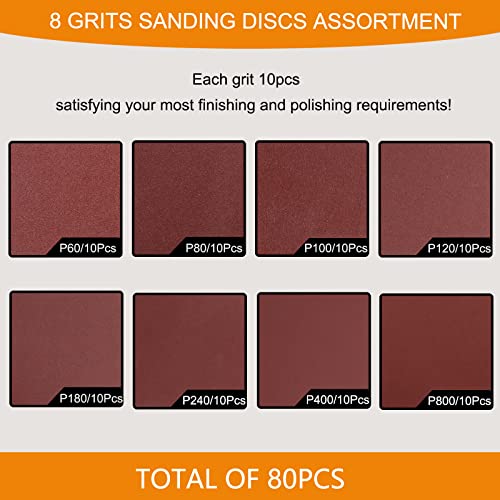80 Pieces Sanding Discs Set, 8 inch Hook and Loop Sandpaper