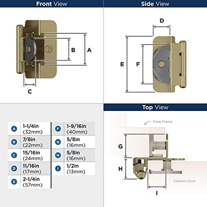 Amerock 1 Pair 1/2" Overlay Golden Champagne Demountable Cabinet Hinge - color: Golden Champagne, size: 1/2 Inch (13 mm) Overlay