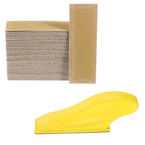 HARFINGTON 70 Pcs Detail Sander Paper 120 Grit 3.5" x 1.2" Micro Hand Sanding Papers Sheets Wet Dry Sandpapers with Sanding Block Tool for Wood Furniture Crafts Woodworking - style: 120 Grit