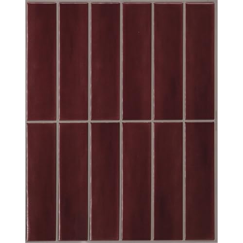 Smart Tiles Peel and Stick backsplash, Stacked Burgundy Red, 11.43"x9" - color: Burgundy Red
