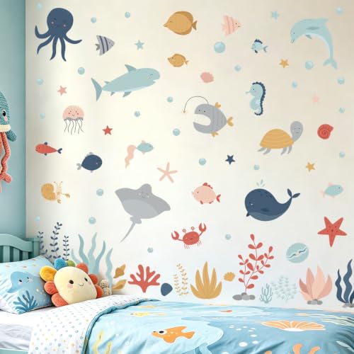 Ocean Animals Wall Decals, 6 Sheets 84 Pcs - color: Sea Creature
