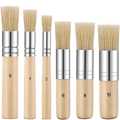 6 Pcs Natural Bristle Stencil Brush Set, 6 Sizes for Acrylic Oil Watercolor