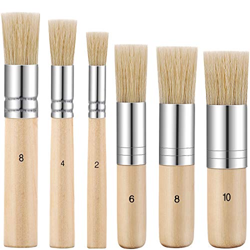 6 Pcs Natural Bristle Stencil Brush Set, 6 Sizes for Acrylic Oil Watercolor