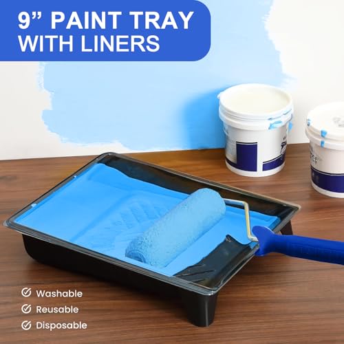 27 PCS Paint Roller Kit with Extension Pole, 4" & 9" Paint Rollers, Professional Paint Brushes for Walls Set, House Painting Supplies, Non-Slip Tray for All Latex and Oil Paints & Stains