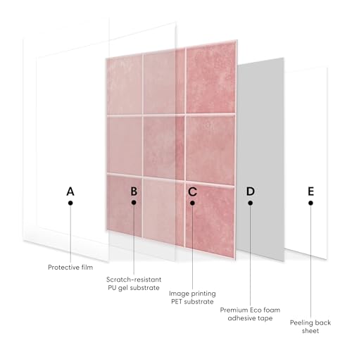 Select 5 Pack Peel and Stick Backsplash Square Tiles, 12x12 in, Pink - color: Pink, size: Square Shape