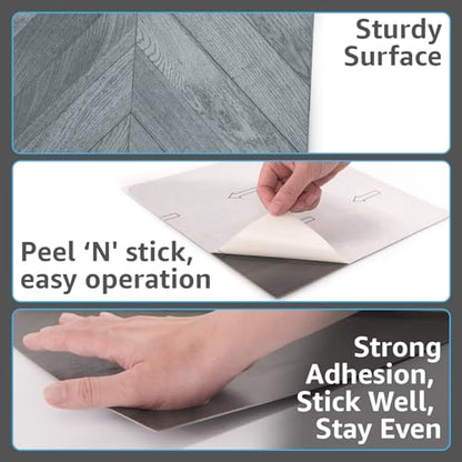 Art3d 30-Pack Herringbone Peel and Stick Floor Tiles (30 Sq.Ft), Grey - color: Herringbone - Grey