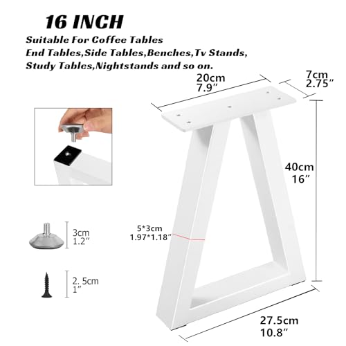16 Inch Metal Table Legs, Trapezoid Bench Legs Coffee & Side Table Feets for DIY Furniture Office Desk Chair Stool Feets, Set of 2 (H16 x W10.8,White) - color: White, size: 16" Trapezoid