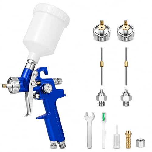 Mini HVLP Air Spray Gun Kit with 0.8mm & 1.0mm Nozzles, 125cc Cup for Automotive Touch Up & DIY Projects, Professional Paint Sprayer