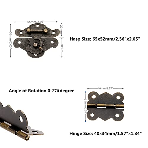 dophee Box Latch Hasps and 2Pcs Vintage Small Hinges with 14Pcs Screws