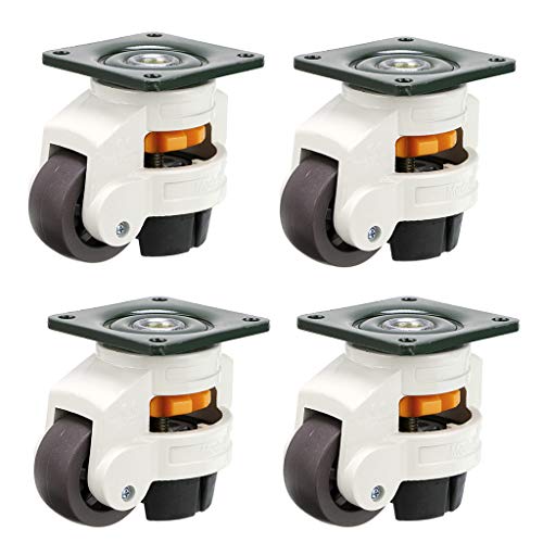 Skelang 4-Pcs Leveling Machine Casters with Nylon Wheel and Rubber Foot, Retractable Workbench Caster, Loading Capacity 2200 Lbs - color: White, size: Medium